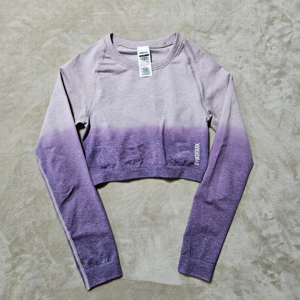 Gymshark Adapt Ombre Seamless Long Sleeve Crop Top Purple Ruched Back Small